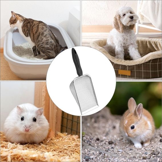 Síto na písek QWORK® z nerezové oceli - oka 2x2 mm - kovová naběračka na písek pro křečky/ptačí