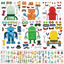 Qpout 24 listov Vyrobte si robota Nálepky a 10 listov…