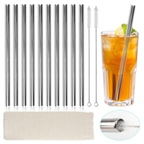 13 kusů nerezových brček na pití 215x10mm stříbrných