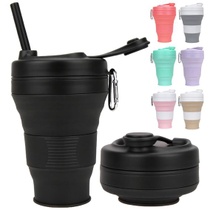 Silikonový skládací kelímek 600ml černý s brčkem z plastu,…