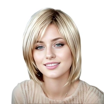 Paruka krátký bob pro ženy, blond, s ofinou, kudrnatý…