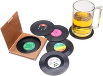 6 retro vinylových tácok v štýle LP dosiek, podložky pod…