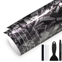 30cm x 150cm PET kovaná uhlíková fólia lesklá strieborná s…