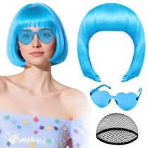 Modrá bob paruka se slunečními brýlemi ve tvaru srdce a…