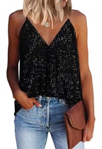 Dámský flitrovaný crop top bez rukávů s špagetovými ramínky