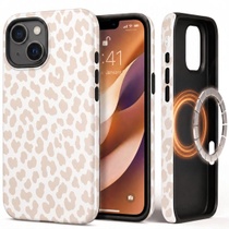 Kryt s leopardím potiskem pro MagSafe pro iPhone 15, béžový