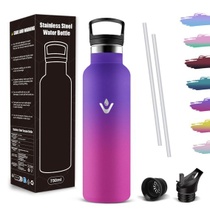 Nerezová láhev na vodu s brčkem, 750 ml, vhodná na sycené…