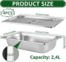 WOPPLXY Sada 4 gastronádob, nerezové nádoby 32,5 x 17,5 x…