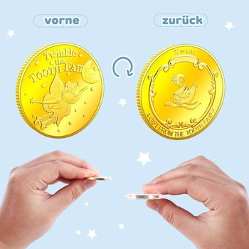 Mince Zubní víla, zlaté mince UPINS 10 zoubkových víl s různými vzory a 2 úložné sáčky, dárkové