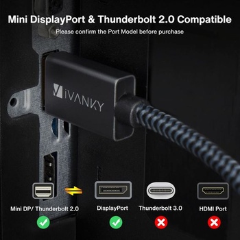 IVANKY 8K Mini Display Port to Displayport kábel, Mini DP to DP kábel, 8K @ 60Hz, 4K @ 144Hz, 32,4 Gbps