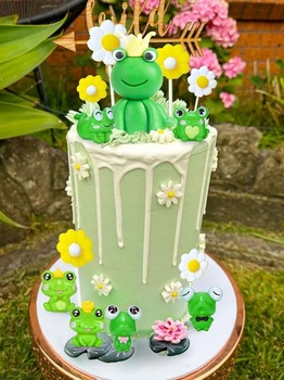 LaVenty Frog Princess Dort Dekorace Žabí dort Topper Zahradní dort Dekorace Daisy Dort Dekorace