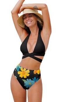 YBENLOVER Dámský bikini set Crossover Plavky s vysokým pasem Twist Přední Vypolstrované plavky s