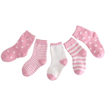 MSHEN Baby Socks 5 párů 0-8 let Dívčí ponožkyRůžové pruhované srdce Baby Socks-GKS03-L Love