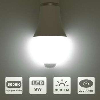 Žárovka LUTW s pohybovým senzorem, E27 LED žárovky 9W 900LM Denní světlo Bílá 5000K Automatické