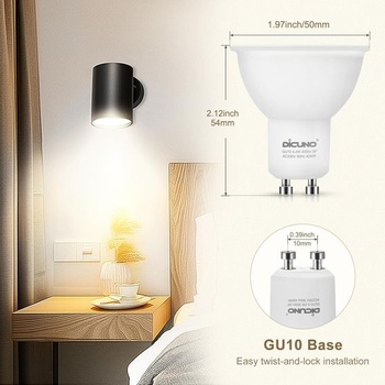 DiCUNO GU10 stmievateľná žiarovka, 4,2W LED ekvivalentná 40W halogénovej lampe, neutrálna biela 4000K,