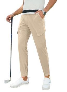 Golfové kalhoty Elegance Béžové Pánské hladké strečové kalhoty Fit Cargo kalhoty Dlouhé Chino