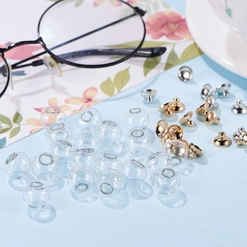 PandaHall 50ks 12mm mini prázdne fľaše z číreho skla s platinovým a zlatým mosadzným uzáverom pre