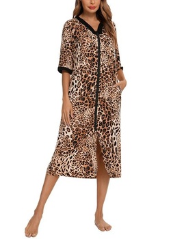 BESDEL Leopard Loungewear Dlouhá noční košile Dámská ultra měkká noční košile Souprava na spaní s