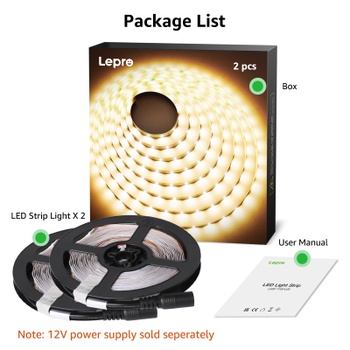 Lepro LED pásik teplá biela, 10M (5M*2) LED pásik 12V samolepiaca, páska každý s 300 kusmi 2835 LED