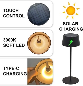 Solární stolní lampa ANTELA Bezdrátová stmívatelná LED stolní lampa Venkovní dobíjecí teplé bílé