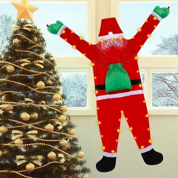 Augot Santa Claus závěsná vánoční dekorace, LED vánoční osvětlení visící naruby s nálepkami na