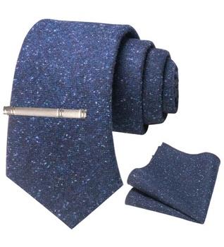 Pánská modrá vlněná kravata JEMYGINS v různých barvách s kapesníkem a sponou na kravatu
