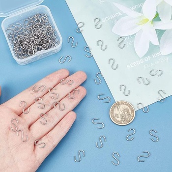 PandaHall 150 ks 304 Nerezová oceľ Háčiky v tvare S 14mm Mini S háčiky Závesné háčiky Vešiak Strieborný