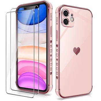 Pouzdro YIRSUR kompatibilní s iPhone 11 (6,1 palce) se 2 kusy tvrzeného skla, Girls Love Heart
