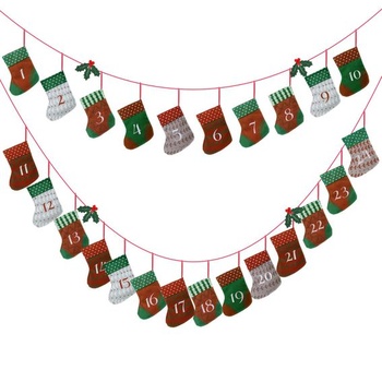 Kesote adventní kalendář na náplň 24 závěsných vánočních kalendářů Řetízkové plstěné sáčky s umělou