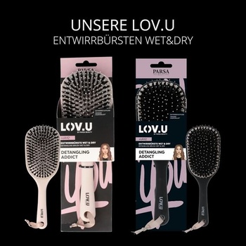 PARSA Beauty LOV.U Rozčesávacia kefa Wet & Dry (čierna) – Kefa na vlasy s flexibilnými nylonovými