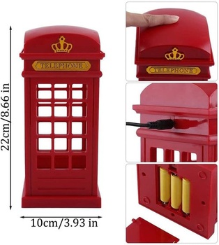 Noční lampa, Vintage Styl London Telefonní budka USB nabíjení (s baterií), Nastavitelný jas,