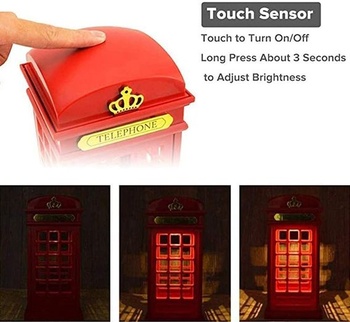 Noční lampa, Vintage Styl London Telefonní budka USB nabíjení (s baterií), Nastavitelný jas,