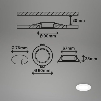 BRILONER - Sada 3 LED vstavaných bodových svietidiel 230V ploché, neutrálne biele svetlo, každý 3W