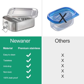 Nerezový obědový box Newaner, 800 ml nepropustný obědový box s odnímatelnou přepážkou, udržitelný a
