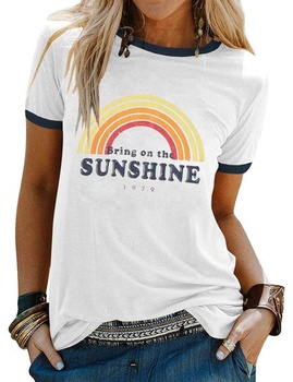 Dresswel Bring On The Sunshine Tričko s kulatým výstřihem Krátký rukáv Duhový top Letní top 11-bílá