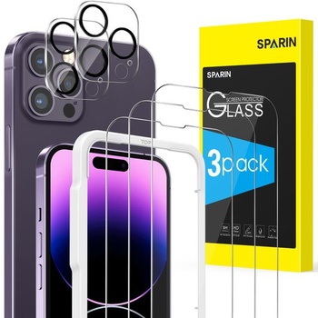 SPARIN 3+2 kusy pancierového ochranného skla pre iPhone 14 Pro 2022, s pomôckou pre inštaláciu