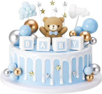 Modrý miniguličkový zakrývač tort s roztomilým medveďom zakrývačom na torty BABY Letter Star