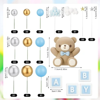 Modrý miniguličkový zakrývač tort s roztomilým medveďom zakrývačom na torty BABY Letter Star