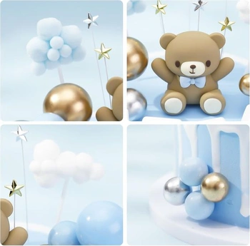 Modrý miniguličkový zakrývač tort s roztomilým medveďom zakrývačom na torty BABY Letter Star