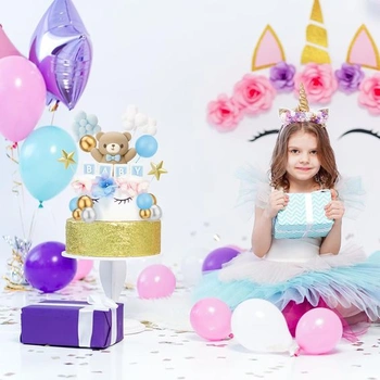 Modrý miniguličkový zakrývač tort s roztomilým medveďom zakrývačom na torty BABY Letter Star
