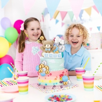 Modrý miniguličkový zakrývač tort s roztomilým medveďom zakrývačom na torty BABY Letter Star
