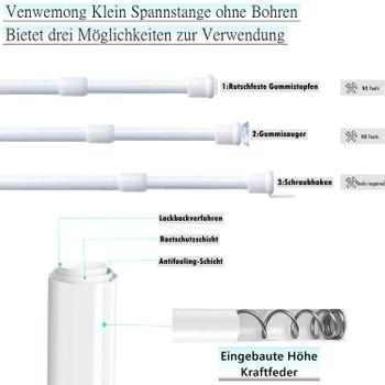 Záclonové tyče Venwemong 3ks biele