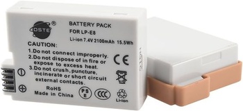 Náhradná batéria DSTE 2-Pack kompatibilná pre Canon LP-E8 EOS 550D 600D 650D 700D Kiss X4 Kiss X5