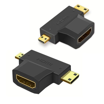 QIANRENON 2v1 HDMI zásuvka na Mini/Micro HDMI adaptér, Mini/Micro HDMI samec na HDMI zásuvka