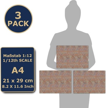 3 listy samolepiaceho tehlového obloženia stien pre domčeky pre bábiky v mierke 1:12 (trblietavé