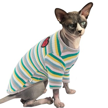 Kočičí bavlněné oblečení, svetr teplý pro Sphynx Bezsrsté oblečení pro kočky Pet Stripes Košile