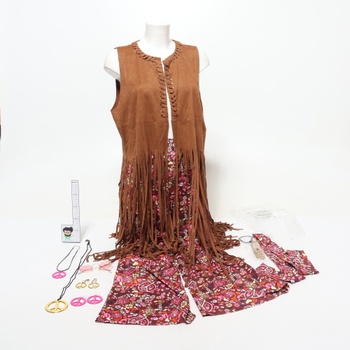 Hippie kostým dámska súprava so strapcami vesta bez rukávov 70. roky dámske nohavice a hippie oblečenie