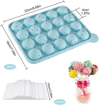 Silikonová forma Puedno Cake Pop, forma na lízátka se 100 tyčinkami, 20 kulatých silikonových forem