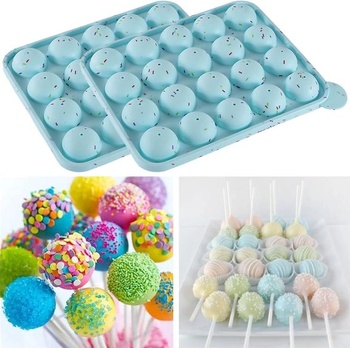 Silikonová forma Puedno Cake Pop, forma na lízátka se 100 tyčinkami, 20 kulatých silikonových forem