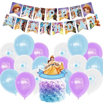 Princezna balónková narozeninová dekorace, BESTZY princezna dodává tématické party, včetně bannerů,